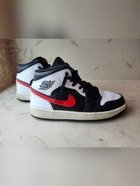 Nike Air Jordan 1 Mid White Black Red Retro Sneakers